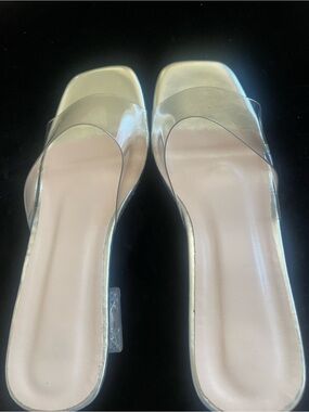 Clear Strap Slide Mules in Nude